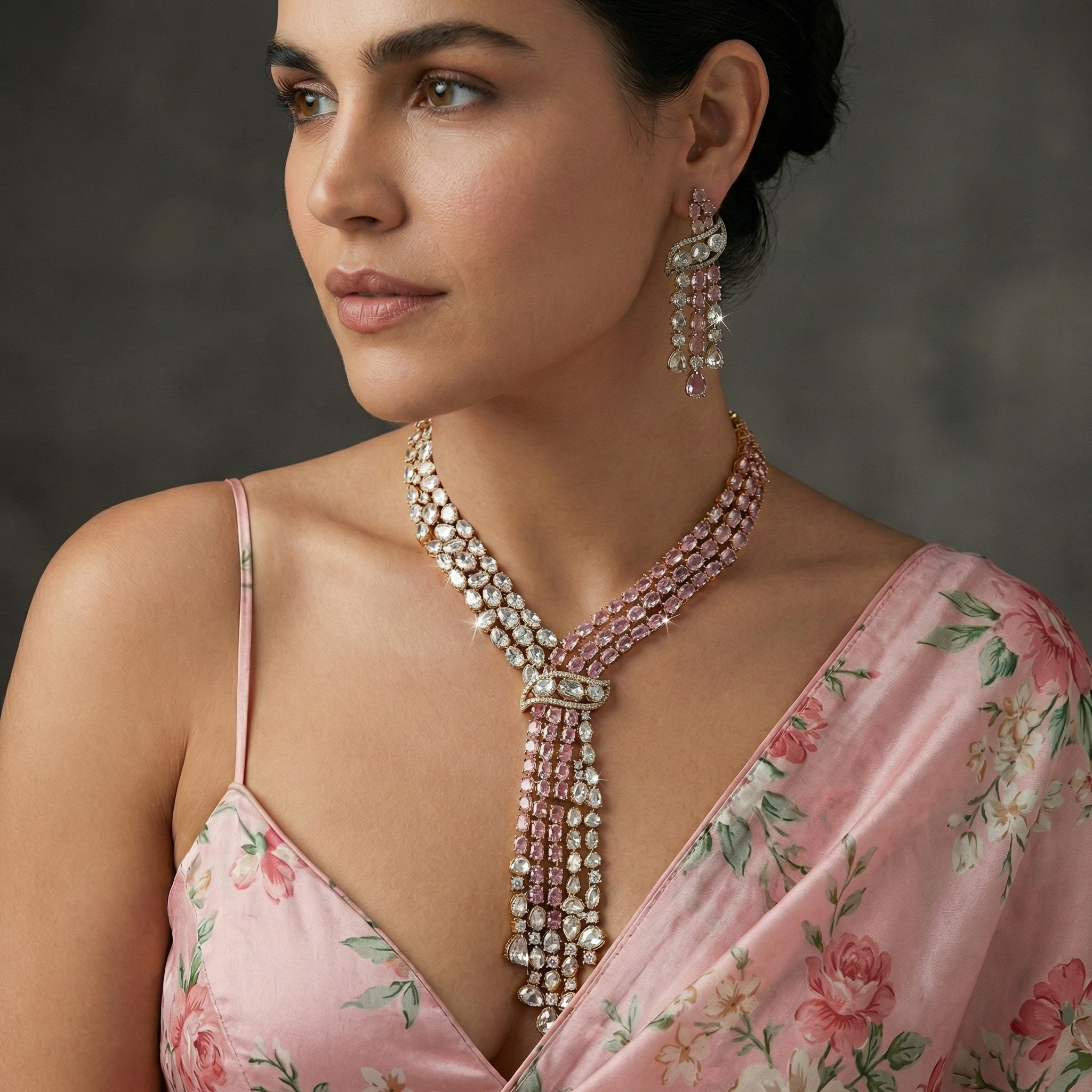 Iyla Pink Cascade Necklace Set