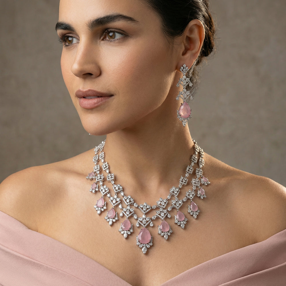 Monalisa Pink Necklace Set – handcrafted pink necklace set by Ozel