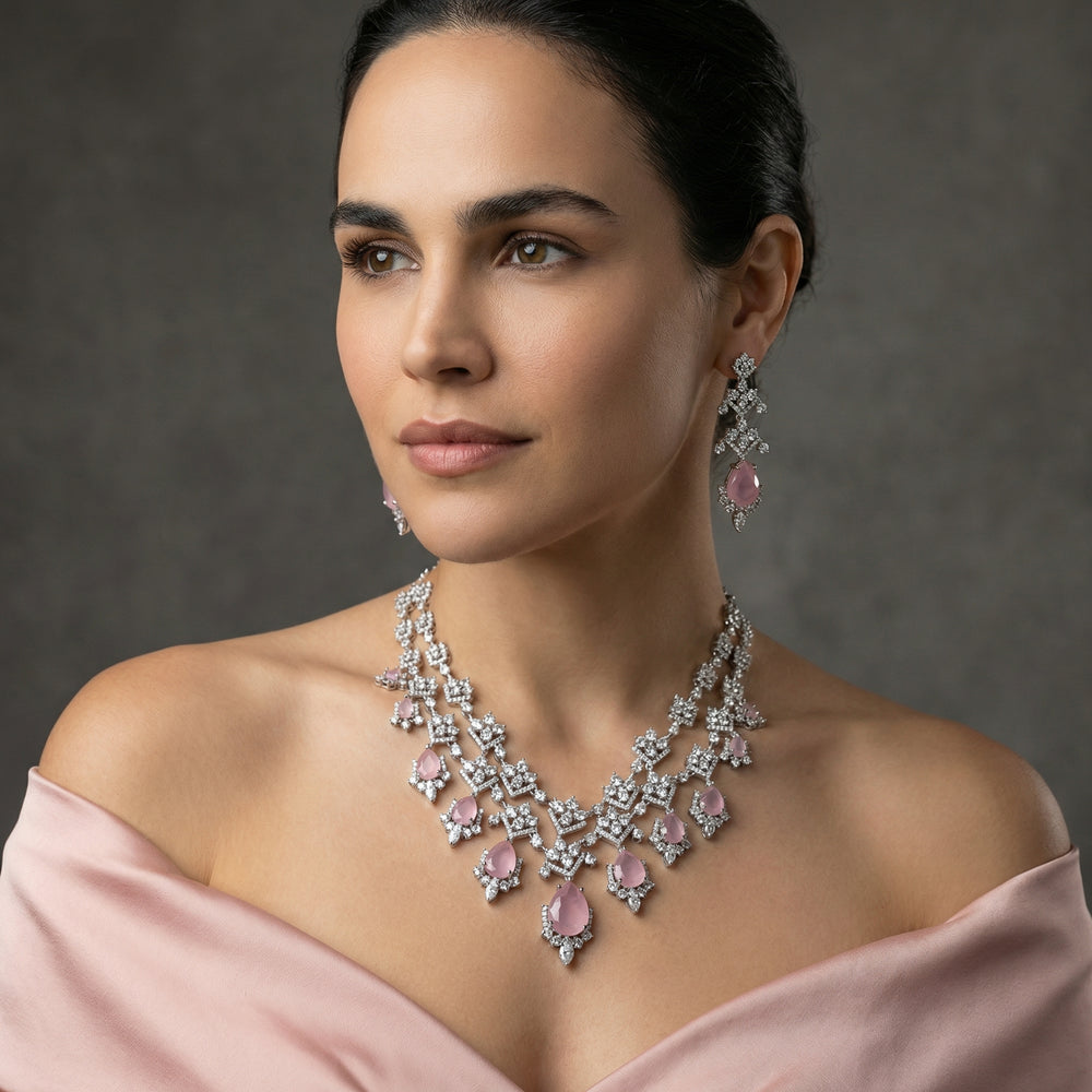 Monalisa Pink Necklace Set – feminine Indian jewelry by Ozel