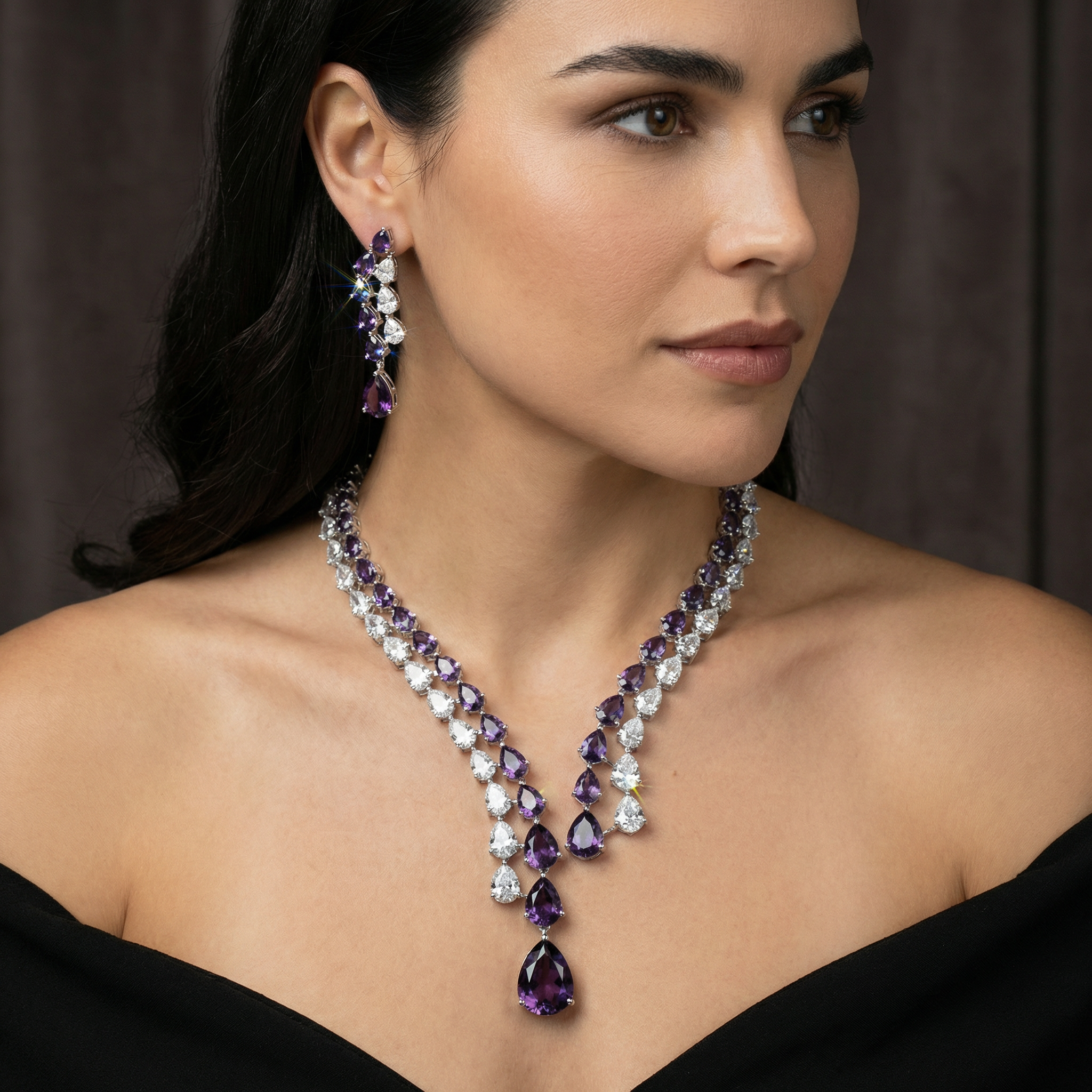 Amethyst Royale AD Necklace Set