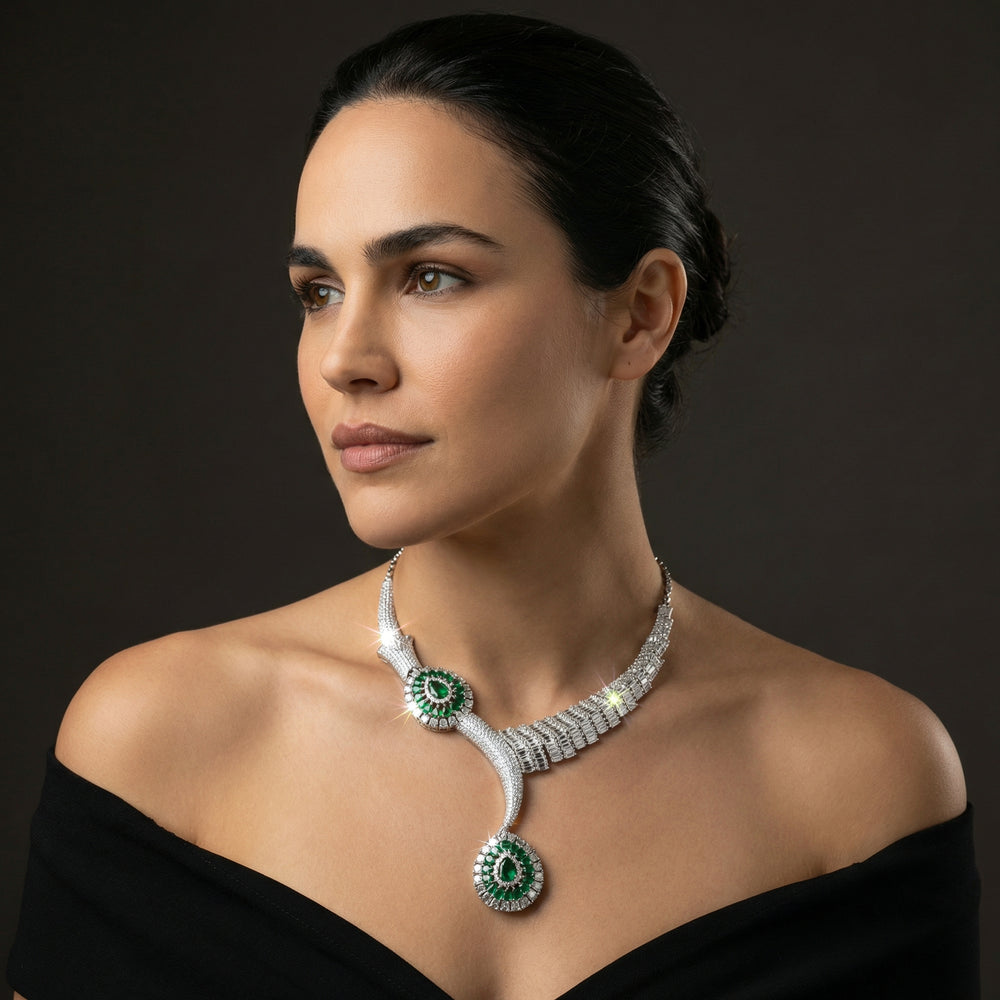 Midnight Royale Sapphire Statement Set – deep-hued Indian necklace set by Ozel