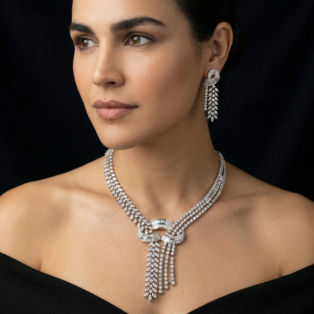 Twist AD Necklace Set – handcrafted American diamond necklace by Ozel