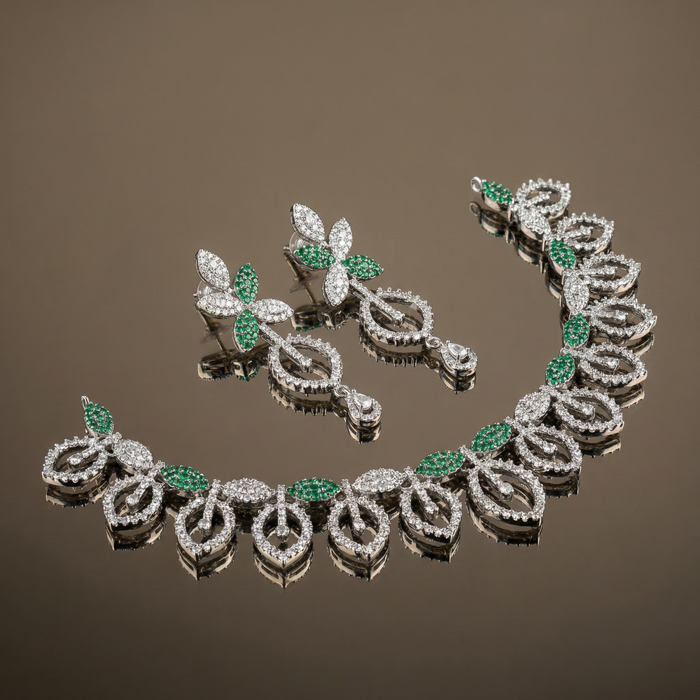 Petals AD Necklace Set – petal-inspired Indian necklace set by Ozel