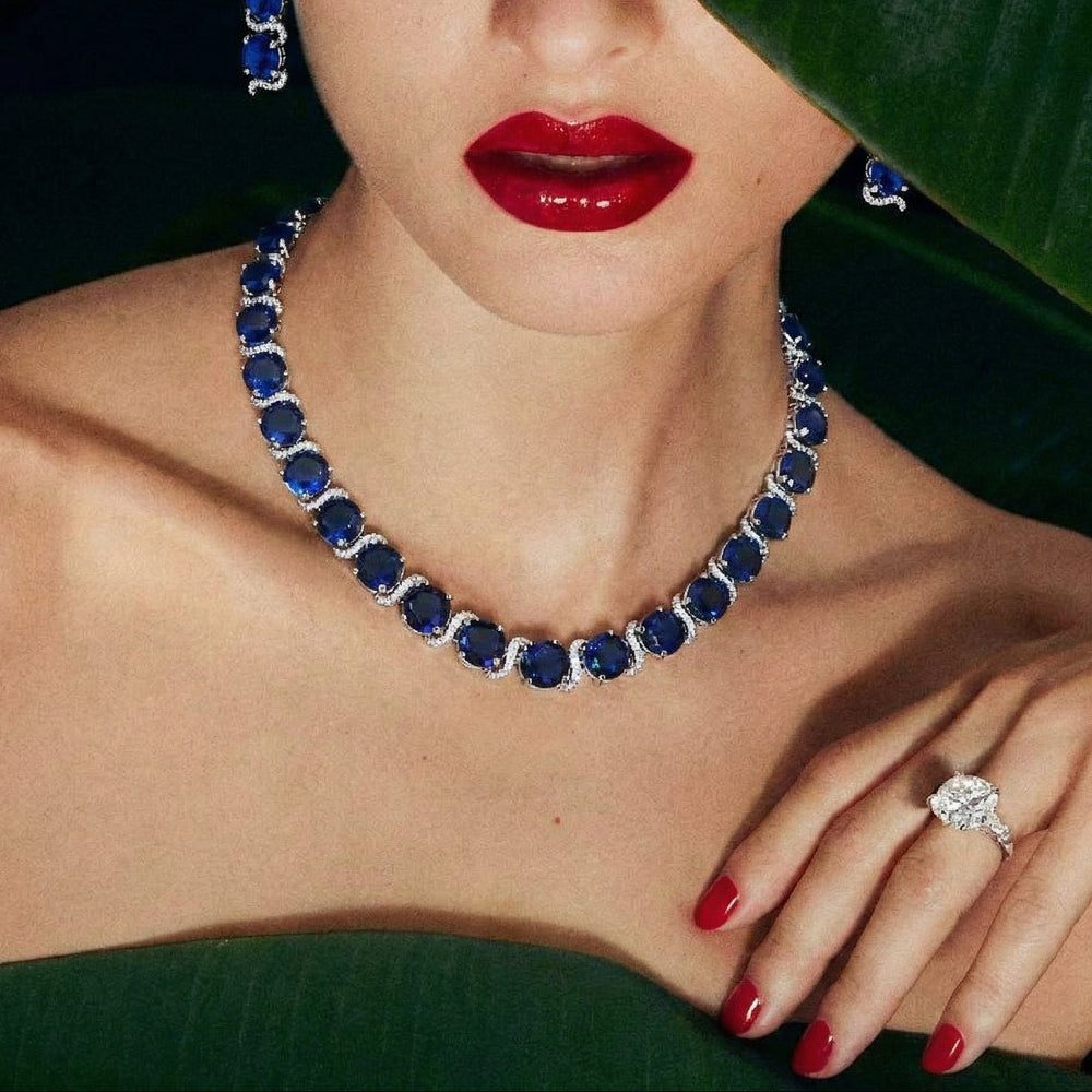 Sapphire Wave Tennis Set – artisan Indian jewelry by Ozel