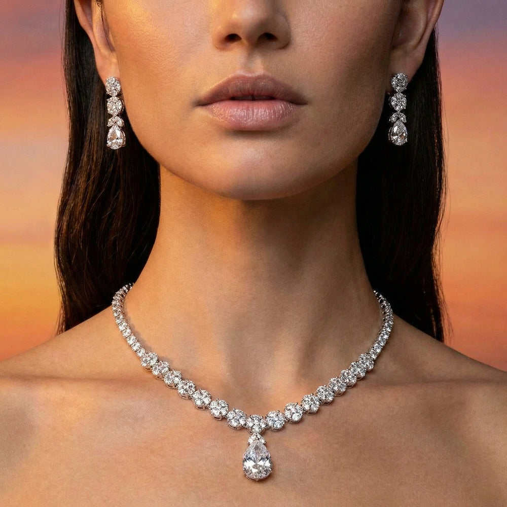 Solara Teardrop Diamond Necklace Set – luxury Indian bridal jewelry by Ozel