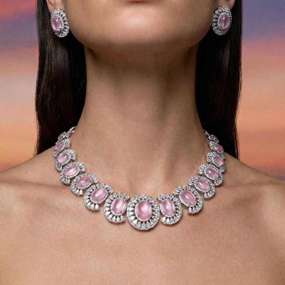 Cirque Monalisa Pink AD Necklace Set – handcrafted AD necklace by Ozel