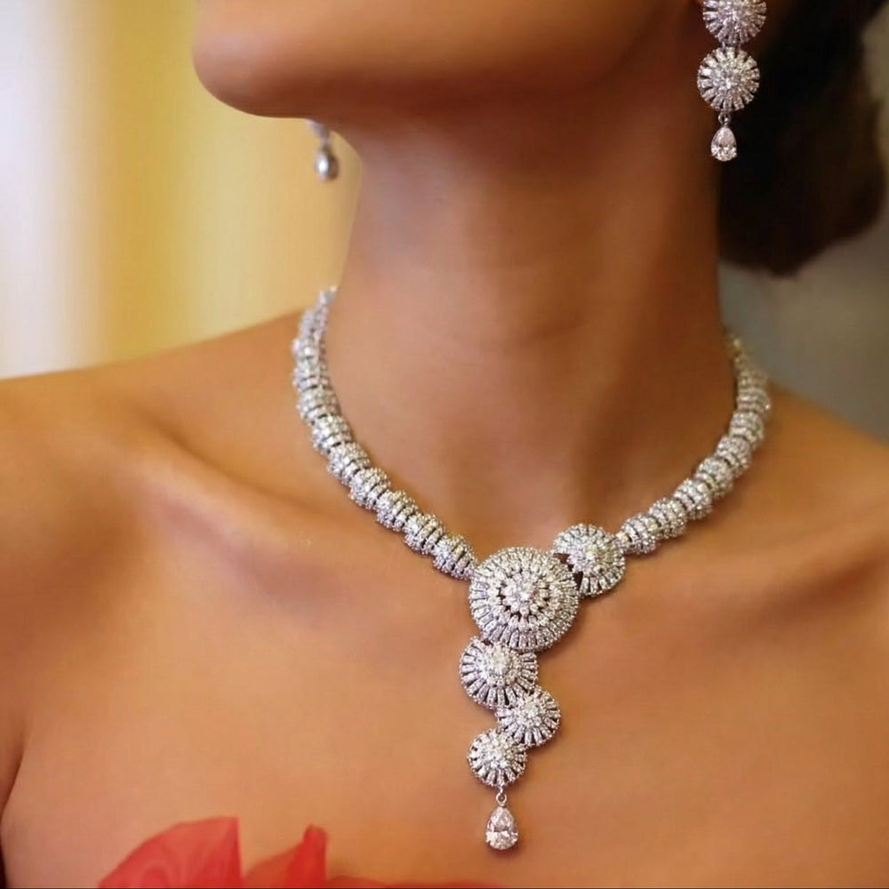 Sunburst AD Necklace Set – radiant American diamond necklace by Ozel