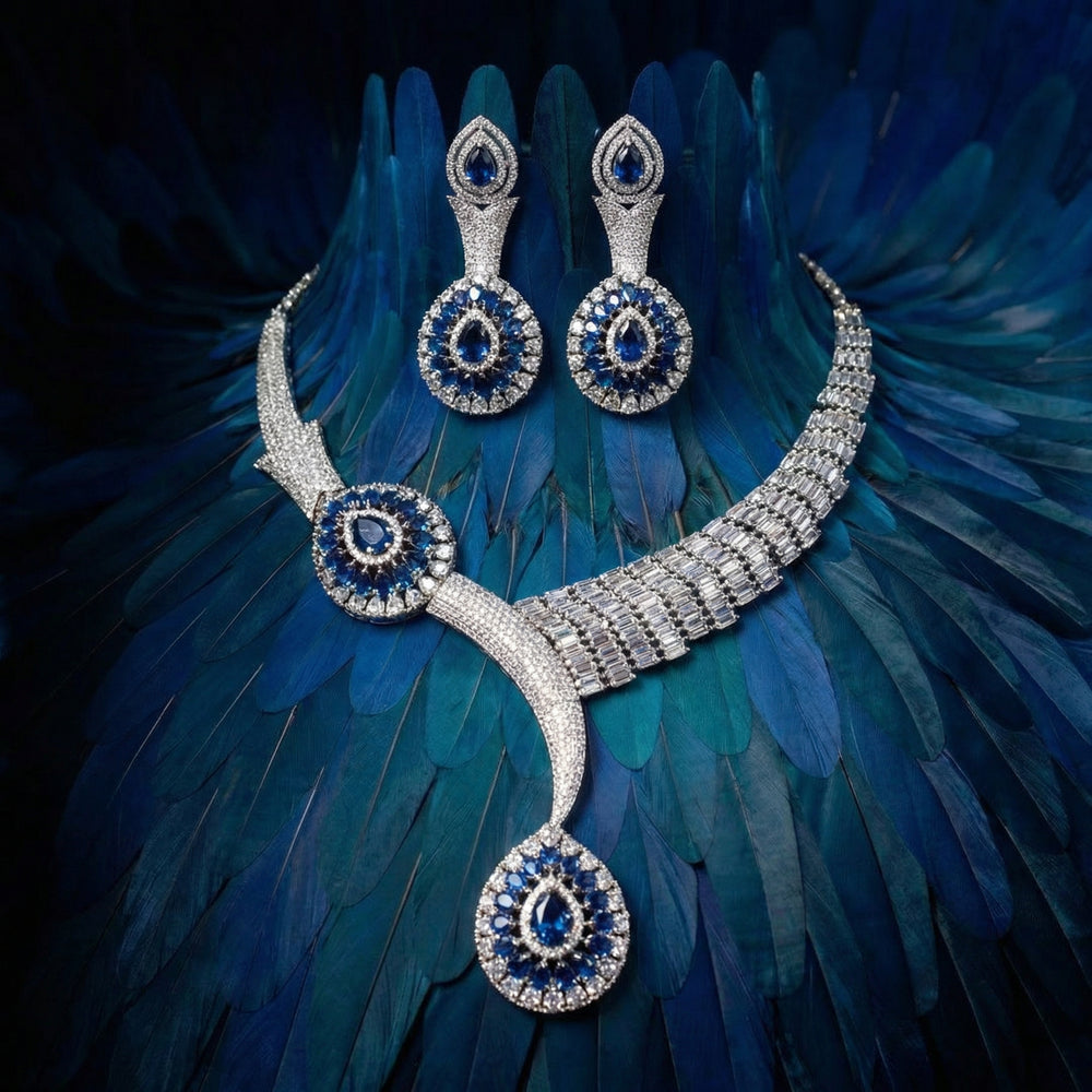 Midnight Royale Sapphire Statement Set – artisan Indian bridal jewelry by Ozel