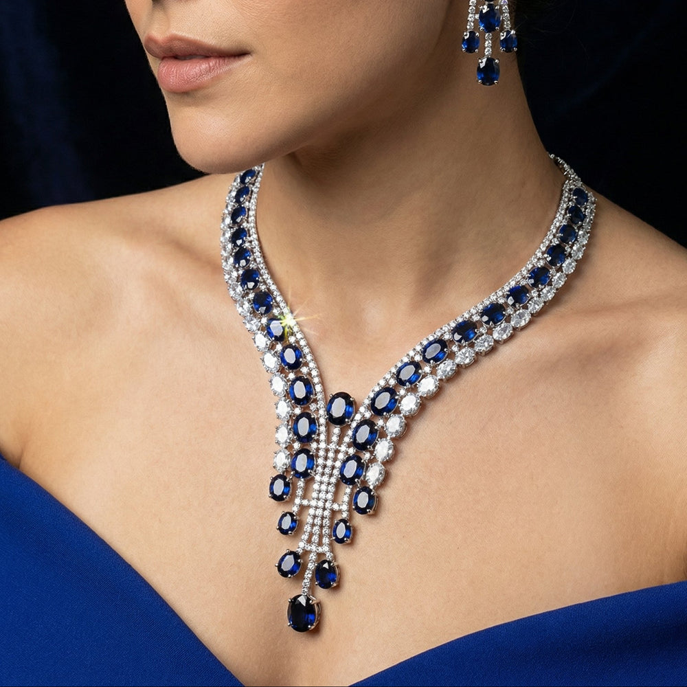 Sapphire Cascade Royale Necklace Set – handcrafted sapphire necklace by Ozel
