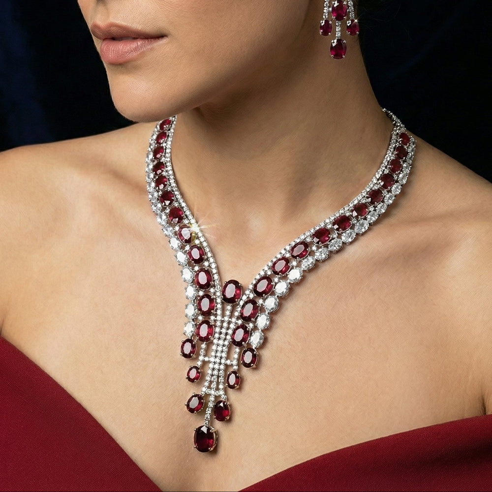 Ruby Cascade Royale Necklace Set – handcrafted ruby cascade necklace by Ozel