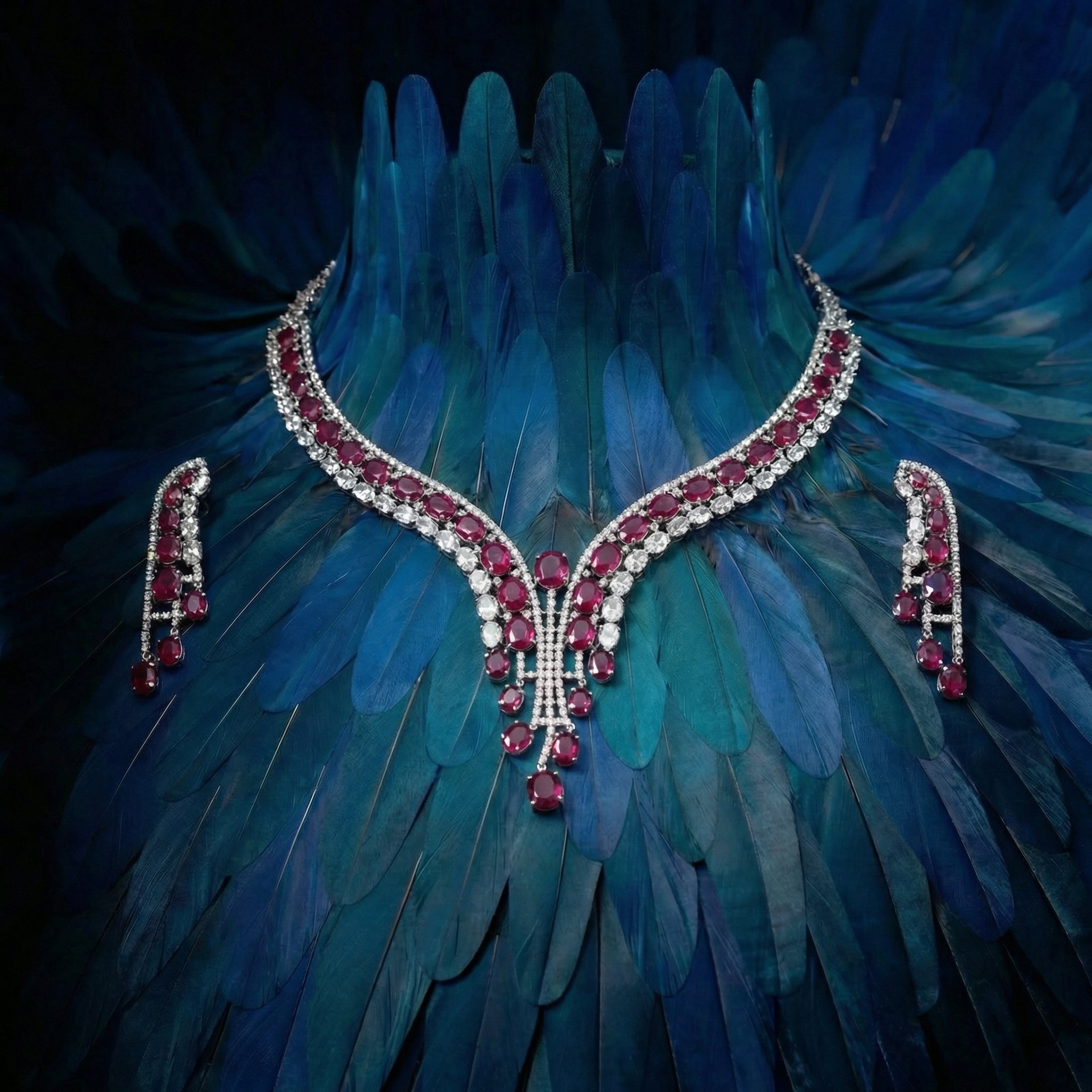 Ruby Cascade Royale Necklace Set