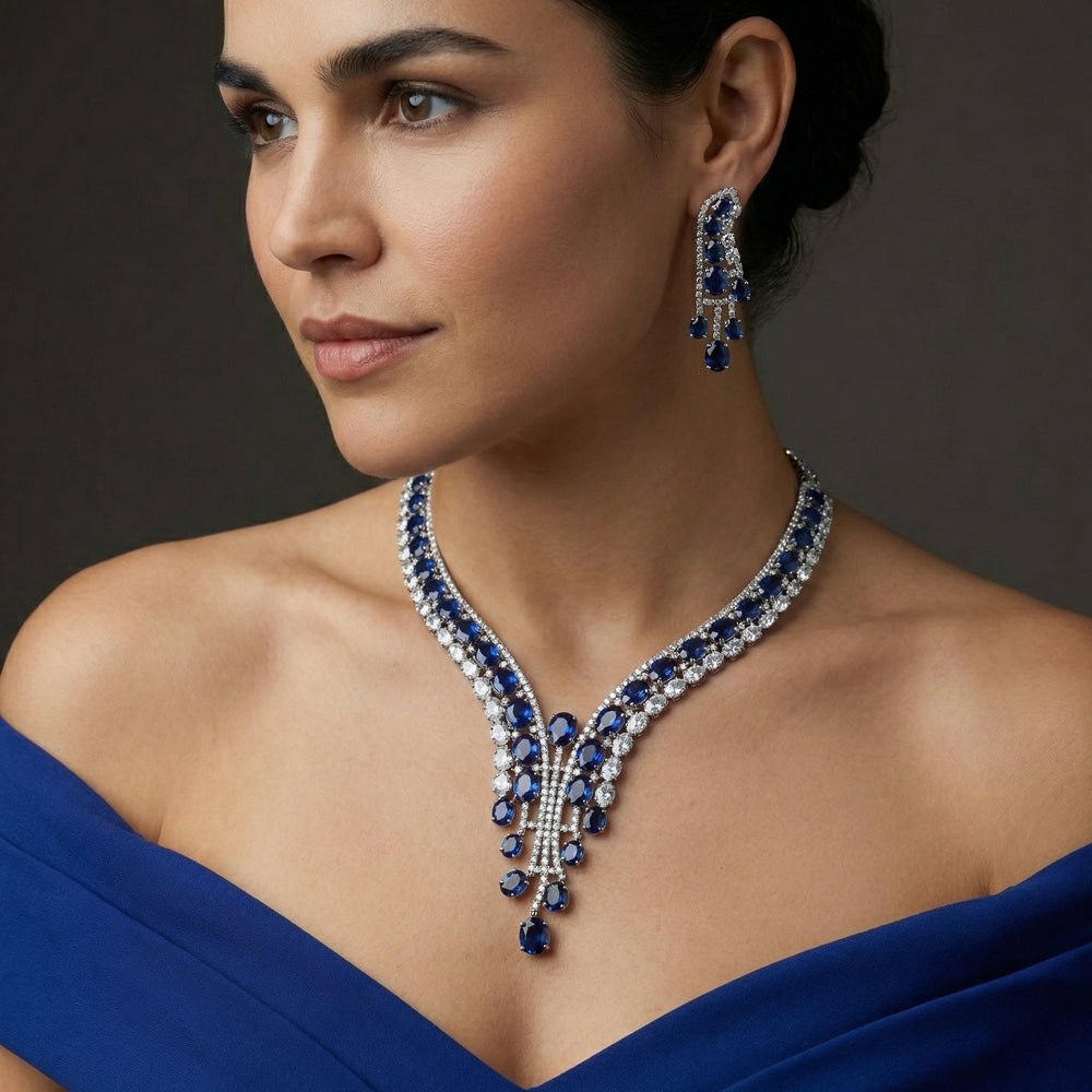 Sapphire Cascade Royale Necklace Set – cascading sapphire set by Ozel