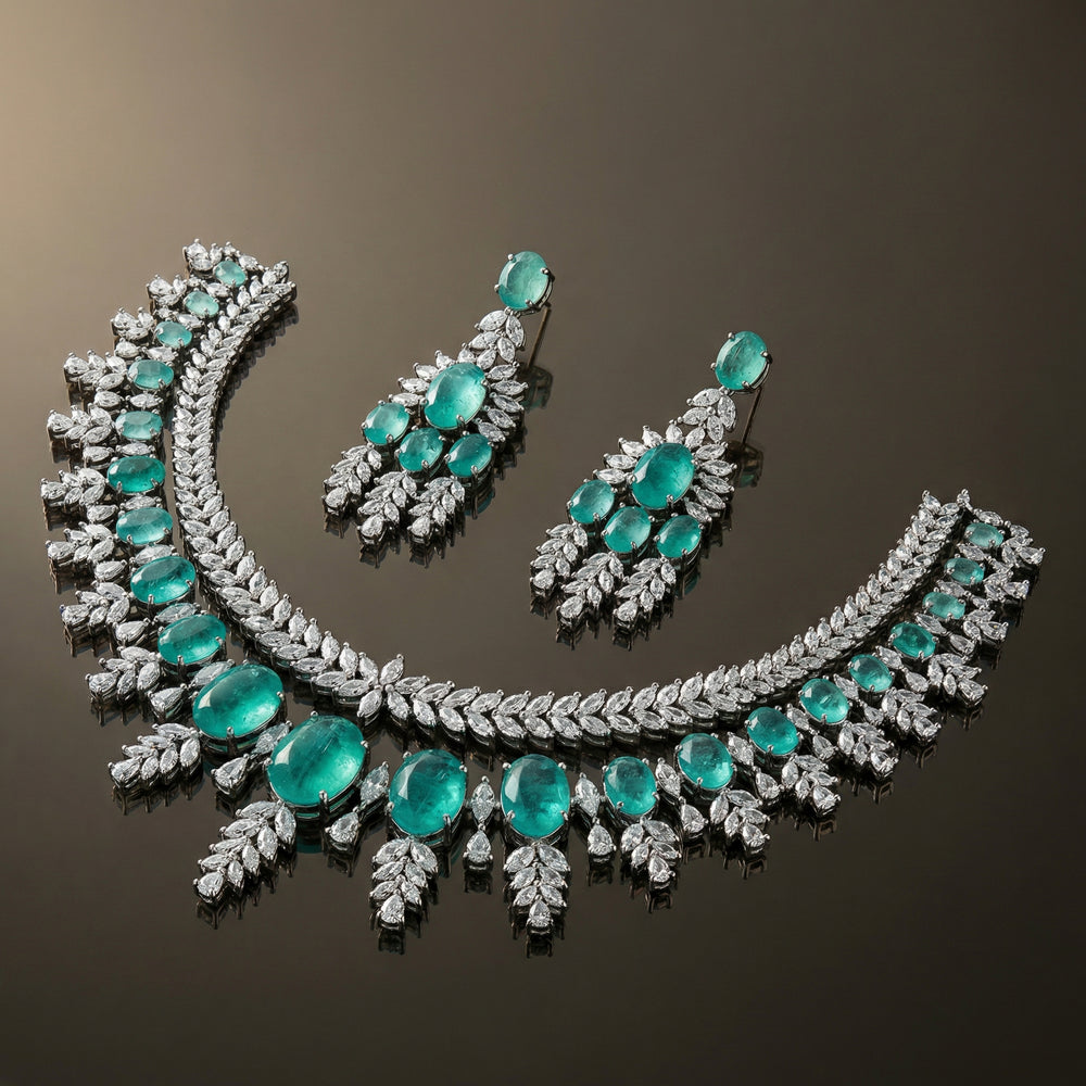 Mint Silver AD Necklace Set – artisan Indian jewelry by Ozel