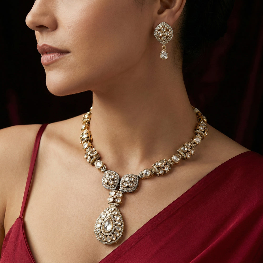 Zareen Heritage Polki Drop Set – handcrafted polki drop set by Ozel