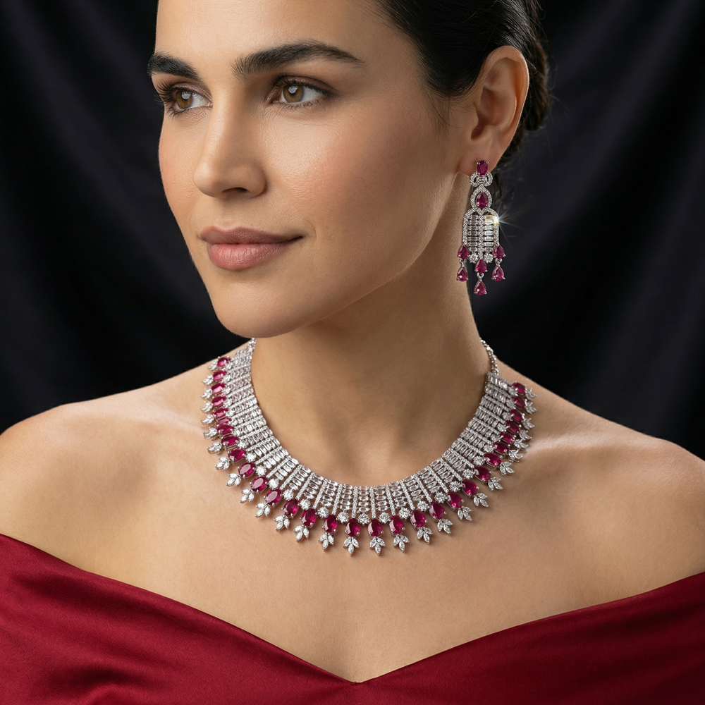 Ruby Radiance Collar Set – handcrafted ruby collar set by Ozel