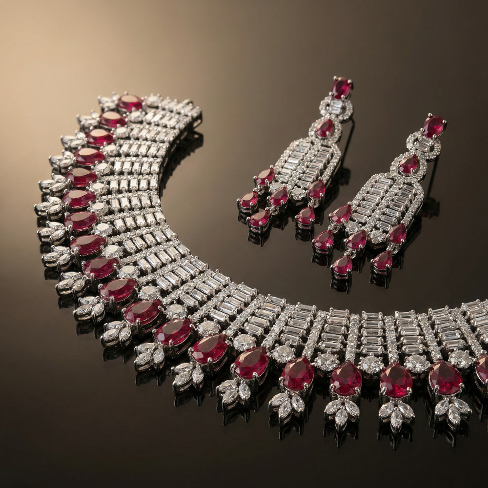 Ruby Radiance Collar Set – artisan Indian jewelry by Ozel