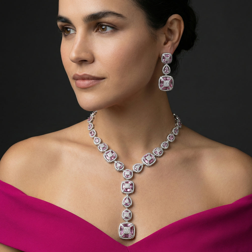 Roselle Royale AD Necklace Set – handcrafted rose AD necklace by Ozel