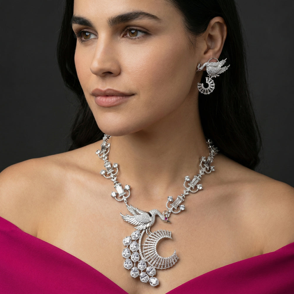 Crane Statement Necklace Set – handcrafted crane motif necklace by Ozel