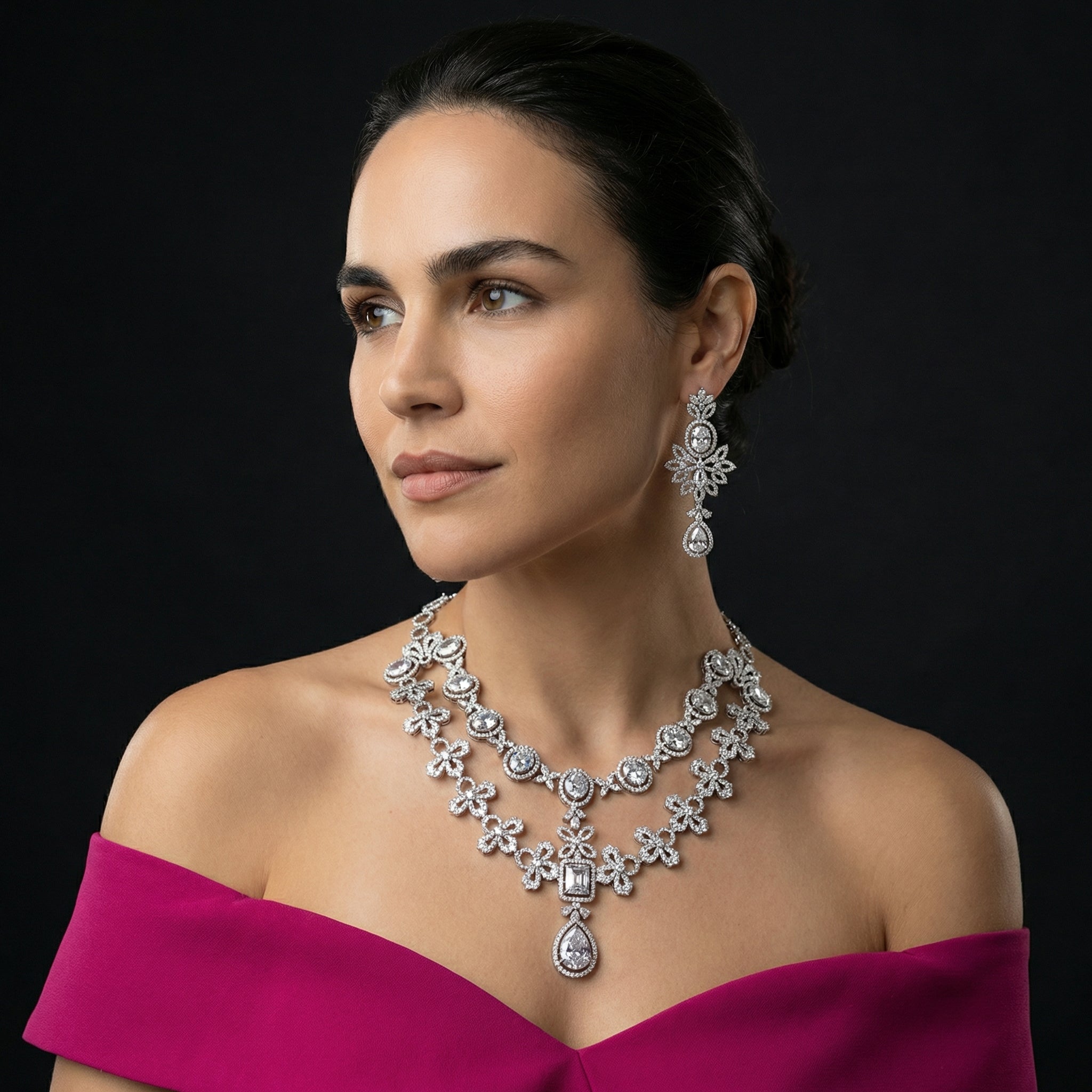 Fleur Double-Layer AD Necklace Set