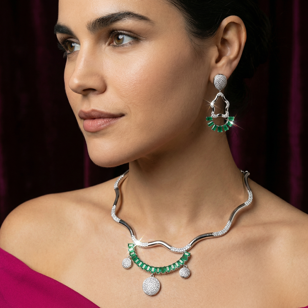 Serpentine Gleam AD Necklace Set – artisan Indian jewelry by Ozel
