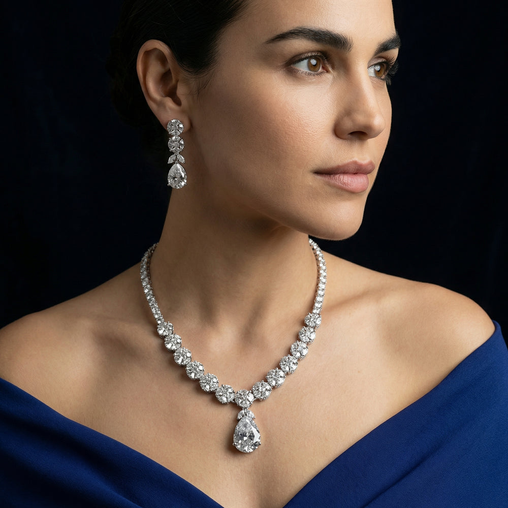 Solara Teardrop Diamond Necklace Set – artisan Indian jewelry by Ozel