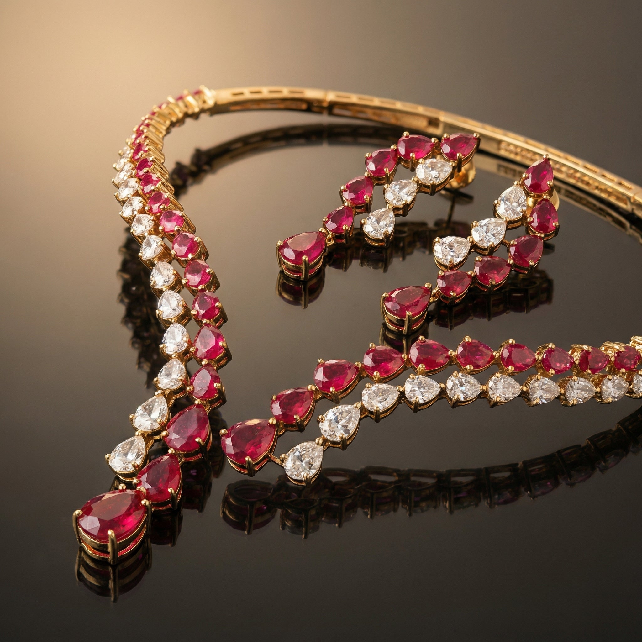 Ruby Cascade V-Neck Necklace Set