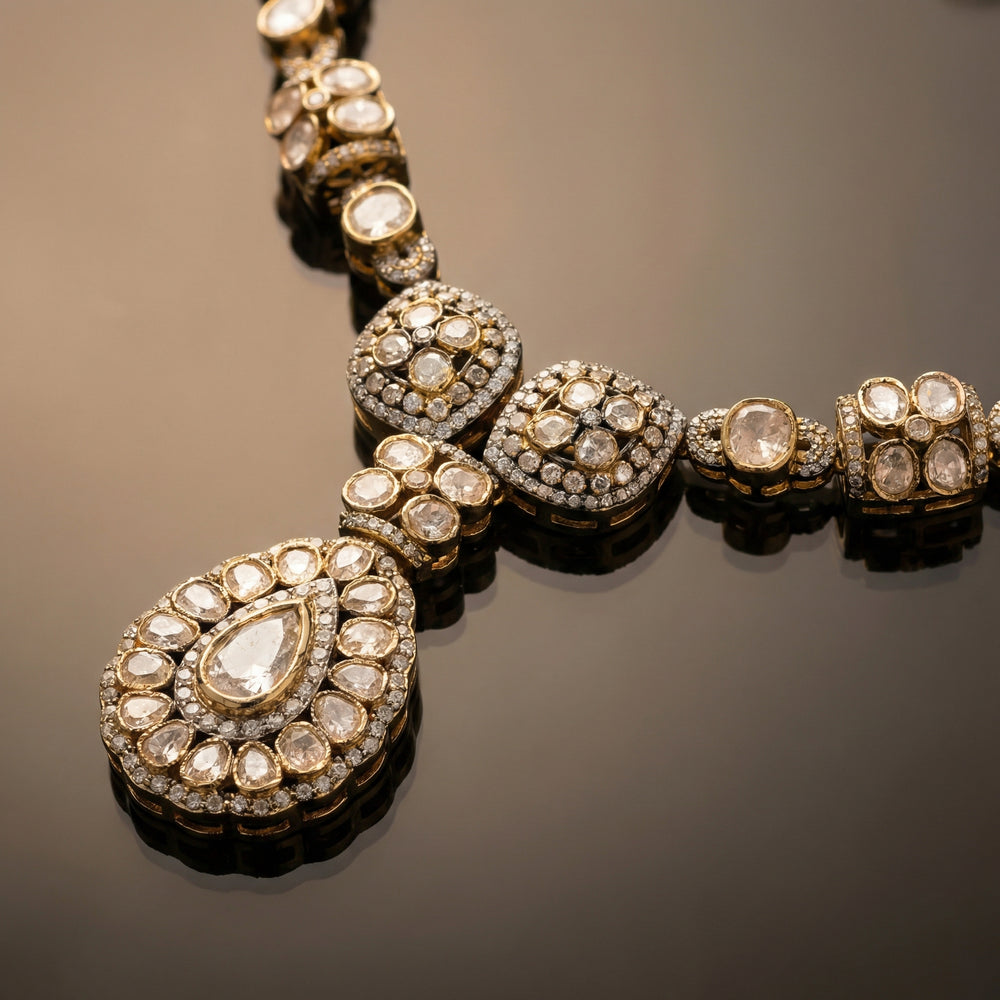 Zareen Heritage Polki Drop Set – artisan Indian bridal jewelry by Ozel