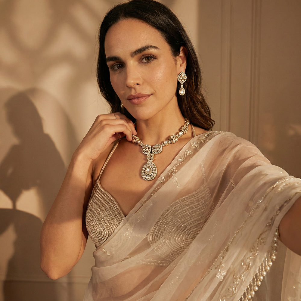 Zareen Heritage Polki Drop Set – traditional polki jewelry by Ozel