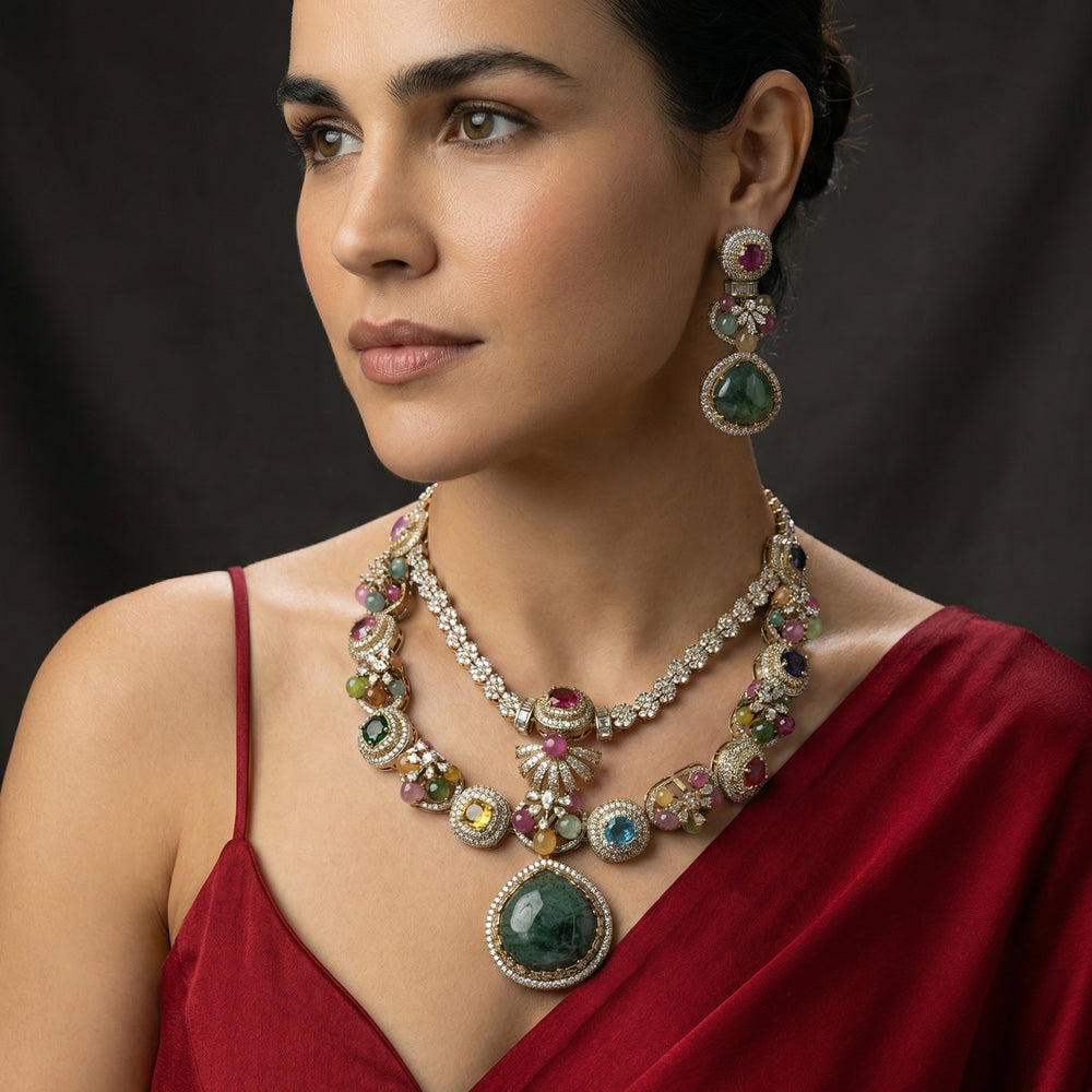 Rajsi Ratna Heirloom Layered Necklace Set – regal Indian bridal jewelry by Ozel