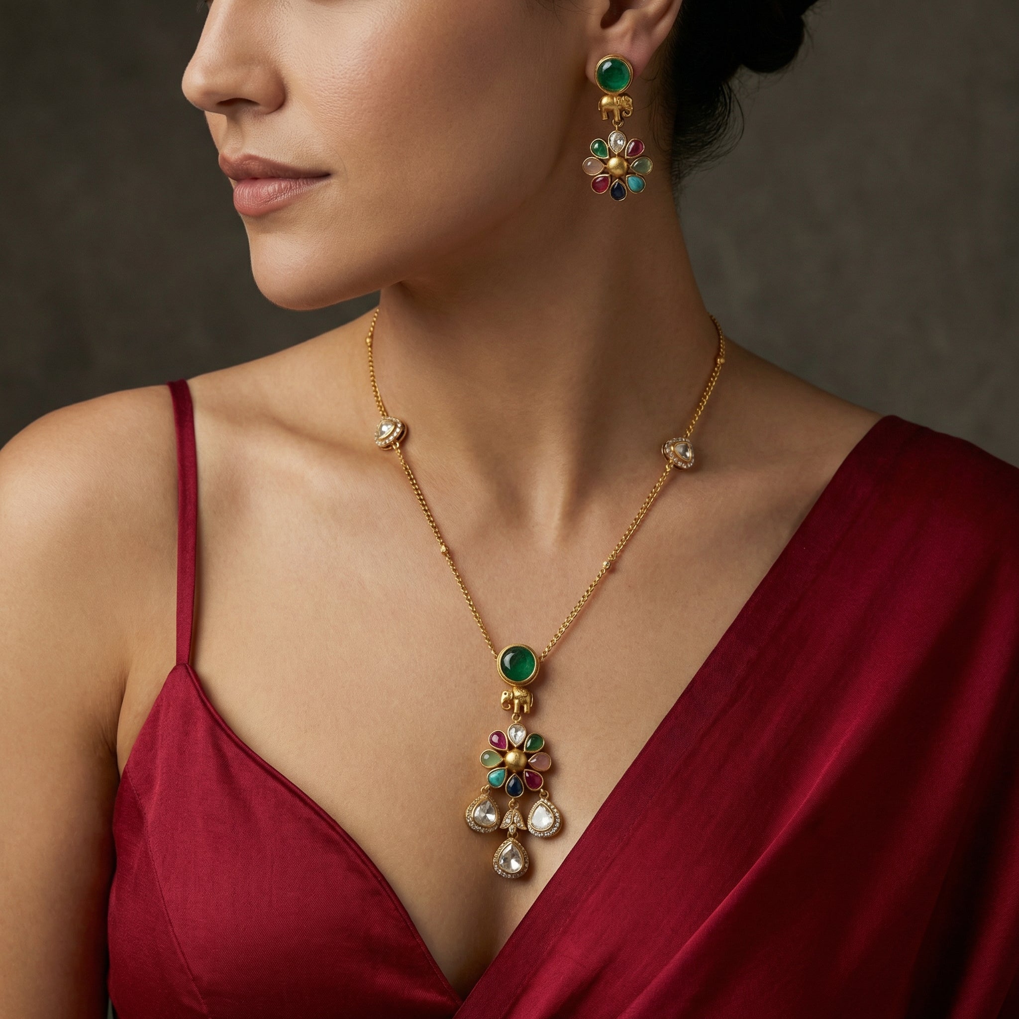 Navrang Elephant Charm Pendant Set