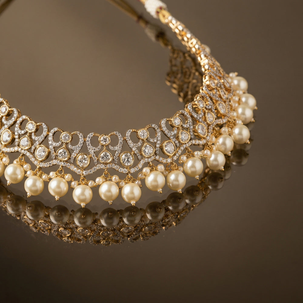 Meher Noor Pearl Polki Choker Set – artisan Indian bridal jewelry by Ozel