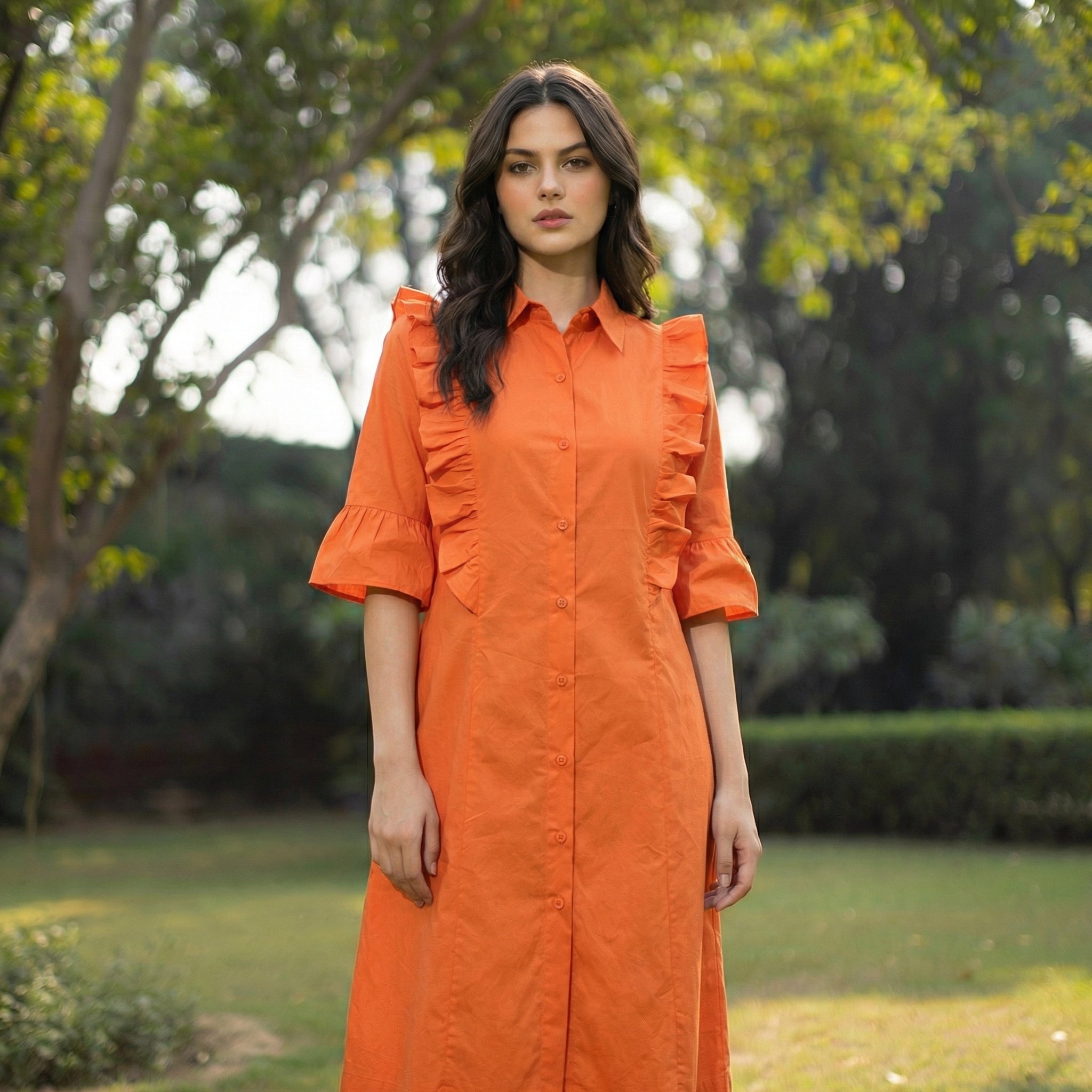 Orange Poplin Ruffle mini dress (Sale)