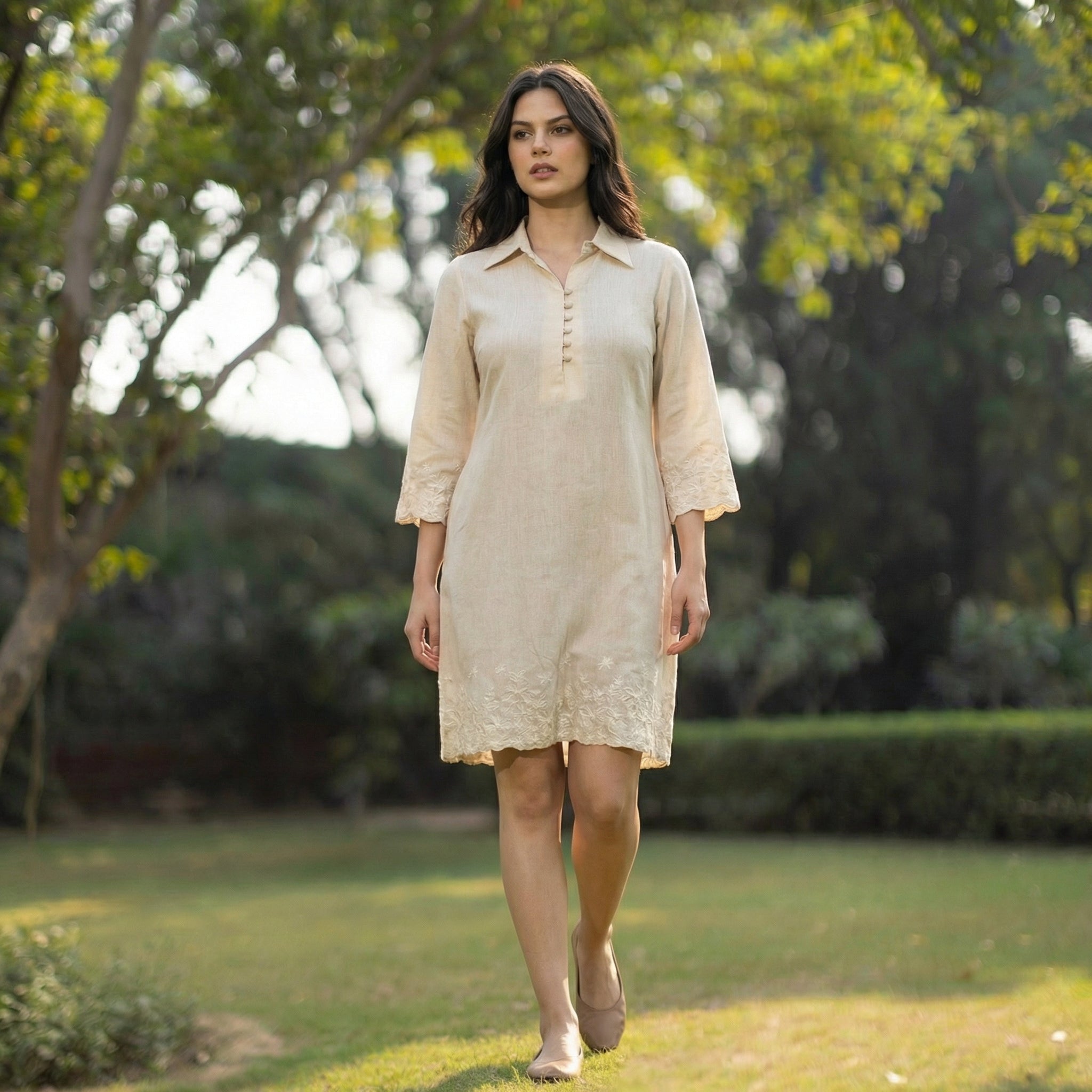 Khadi Dress with Floral Embroidery (Sale)