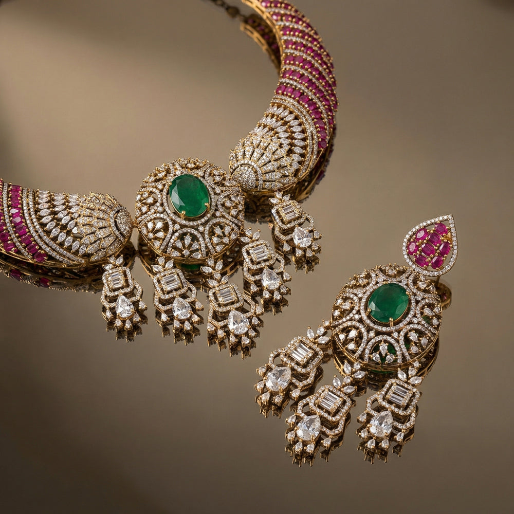 Rubina Maharani Necklace Set – regal ruby Indian necklace by Ozel