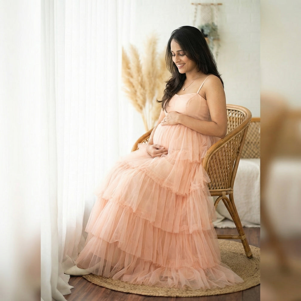 Alyssa Maternity Tiered Tulle Gown – artisan tiered tulle gown by Ozel