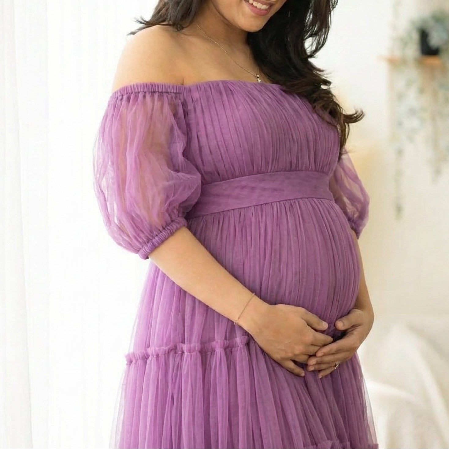 Tulle off shoulder layered Maternity dress