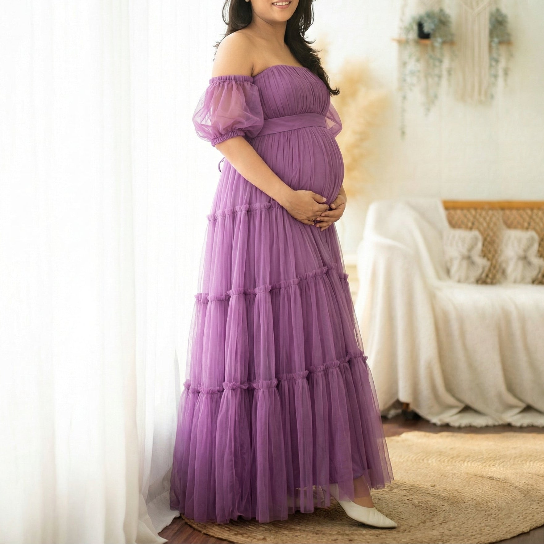 Tulle off shoulder layered Maternity dress