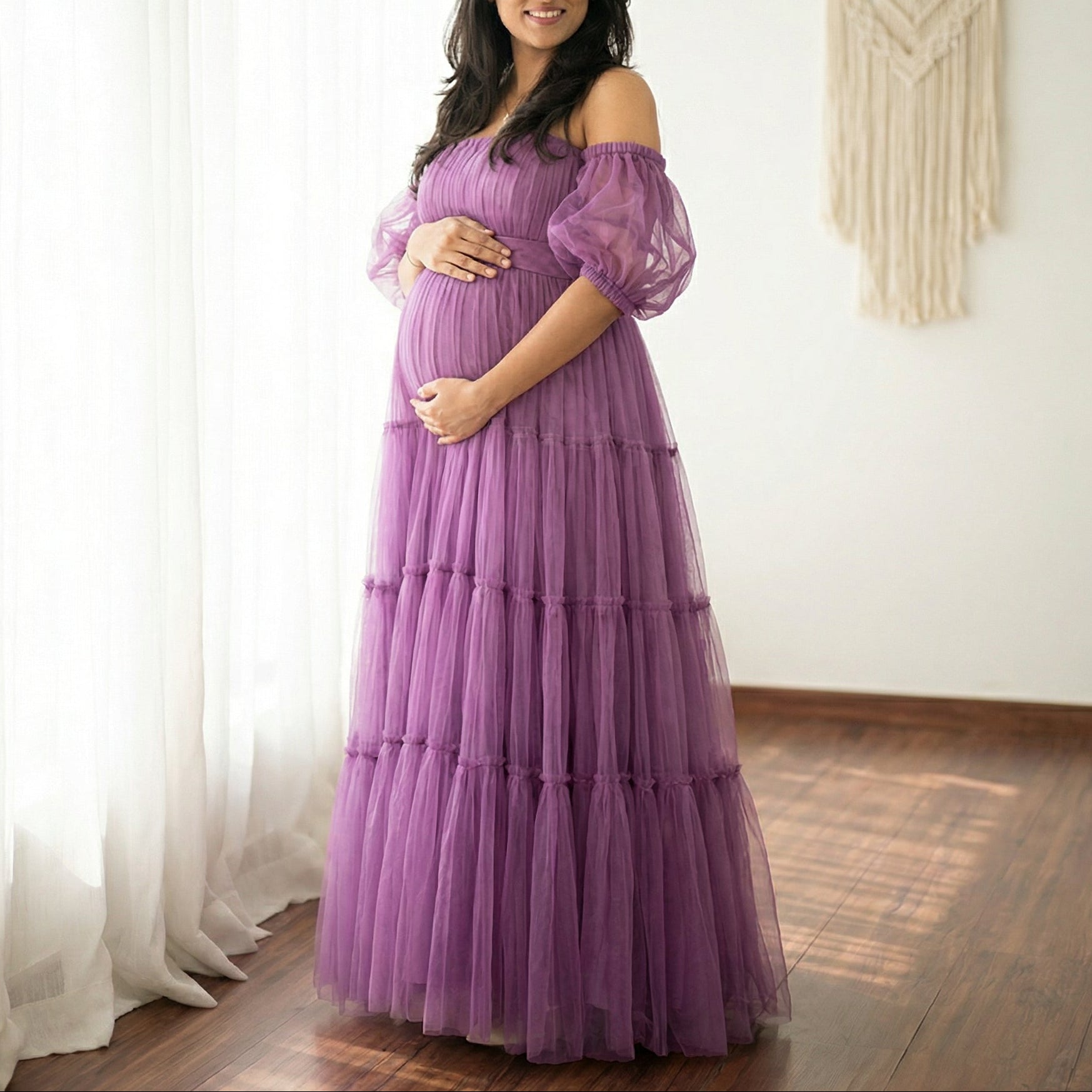 Tulle off shoulder layered Maternity dress