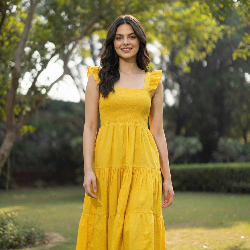 Ruffled Poplin Smocked Midi Dress – handcrafted ruffled midi by Ozel