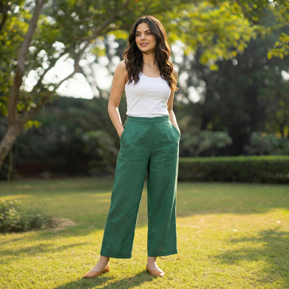 Green Pants – verdant relaxed tailored pants by Ozel