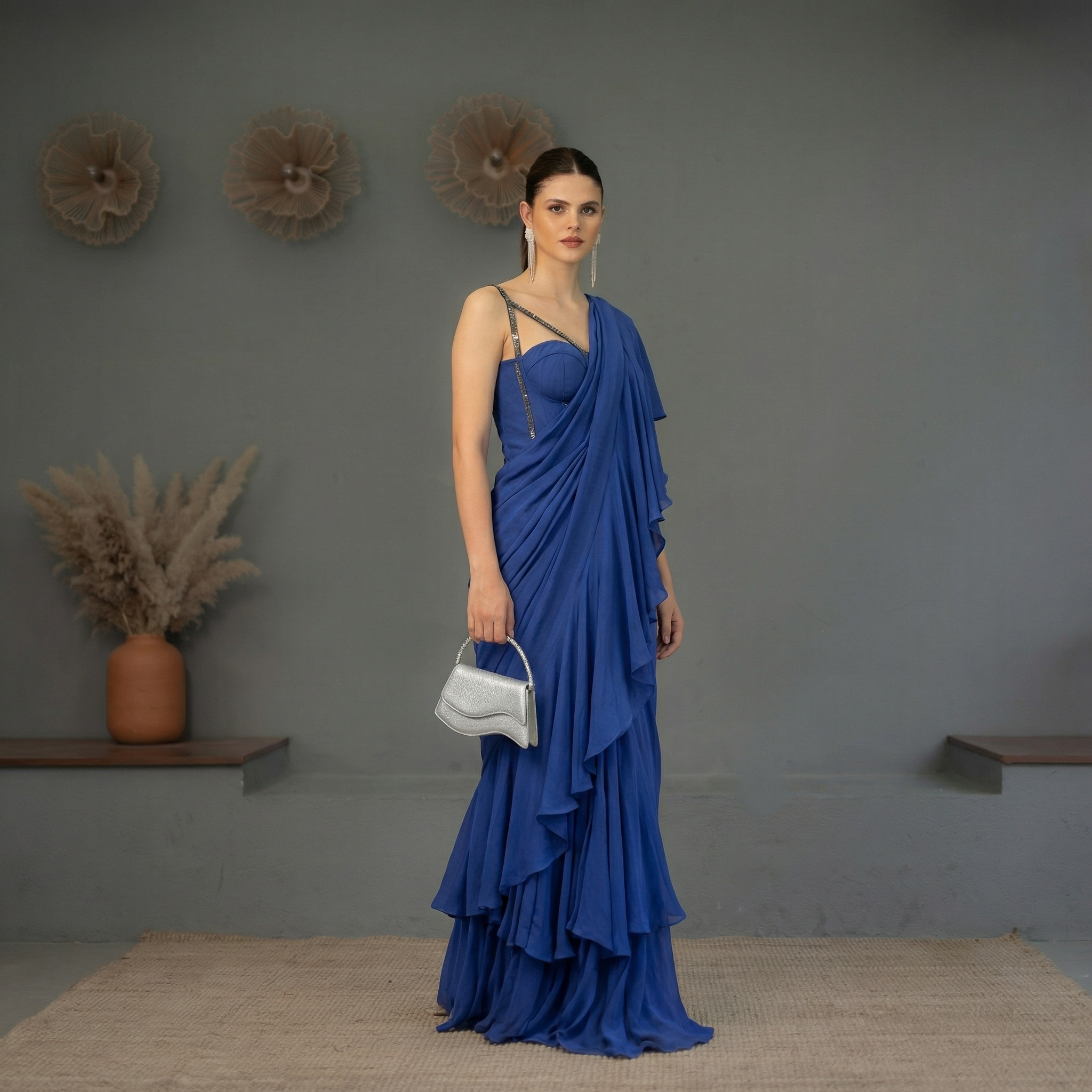 Blue Corset Ruffled Saree (Sale)