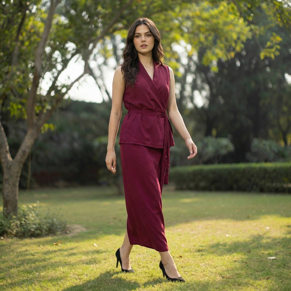 Maroon Coord Set – deep maroon festive coord by Ozel