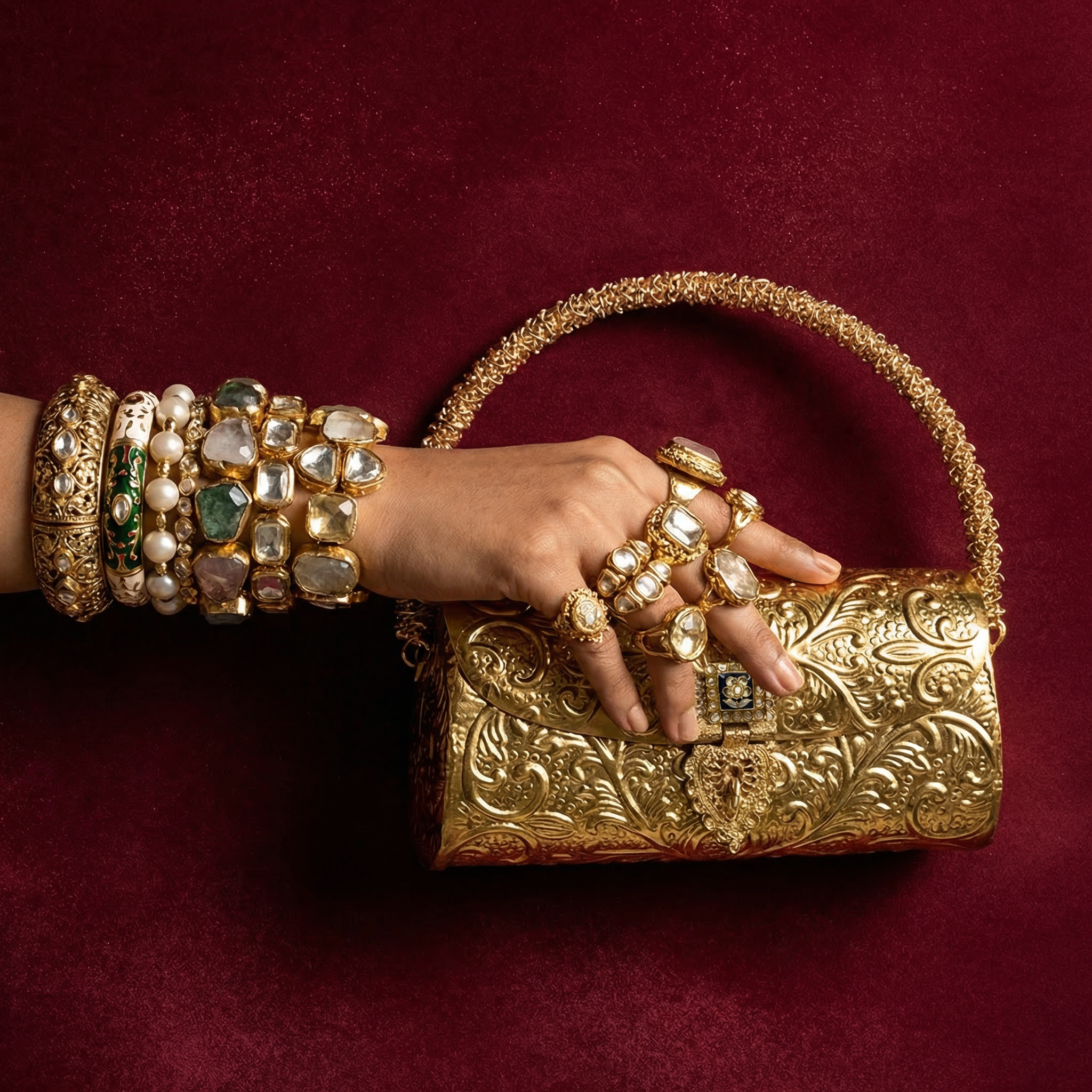 Carved Heritage Golden Clutch Bag