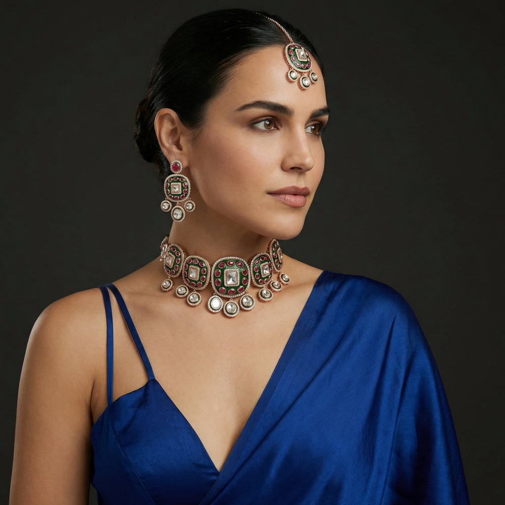 Meenakari Necklace Set – vibrant enamel meenakari necklace by Ozel