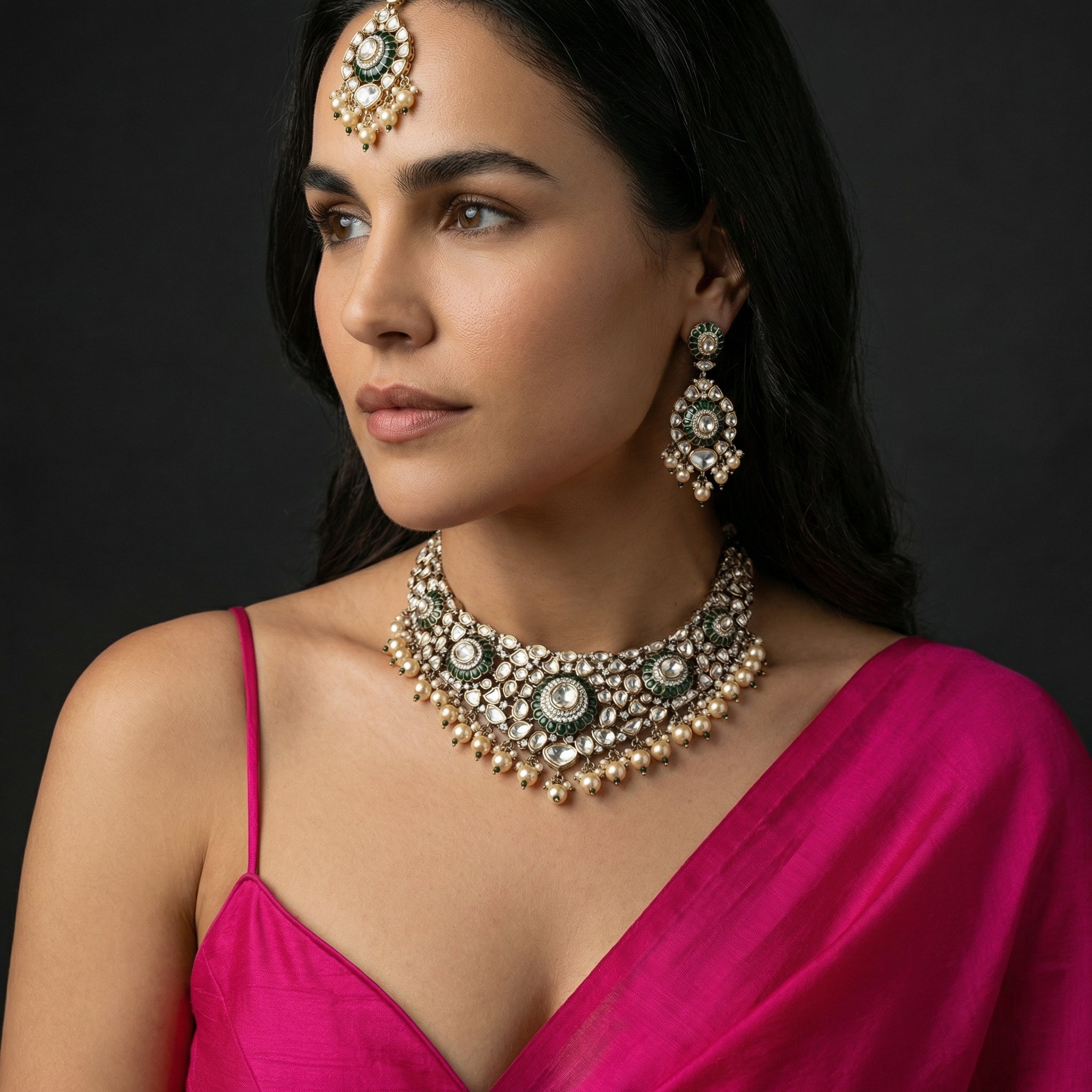 Zeenat Emerald Pearl Bridal Set