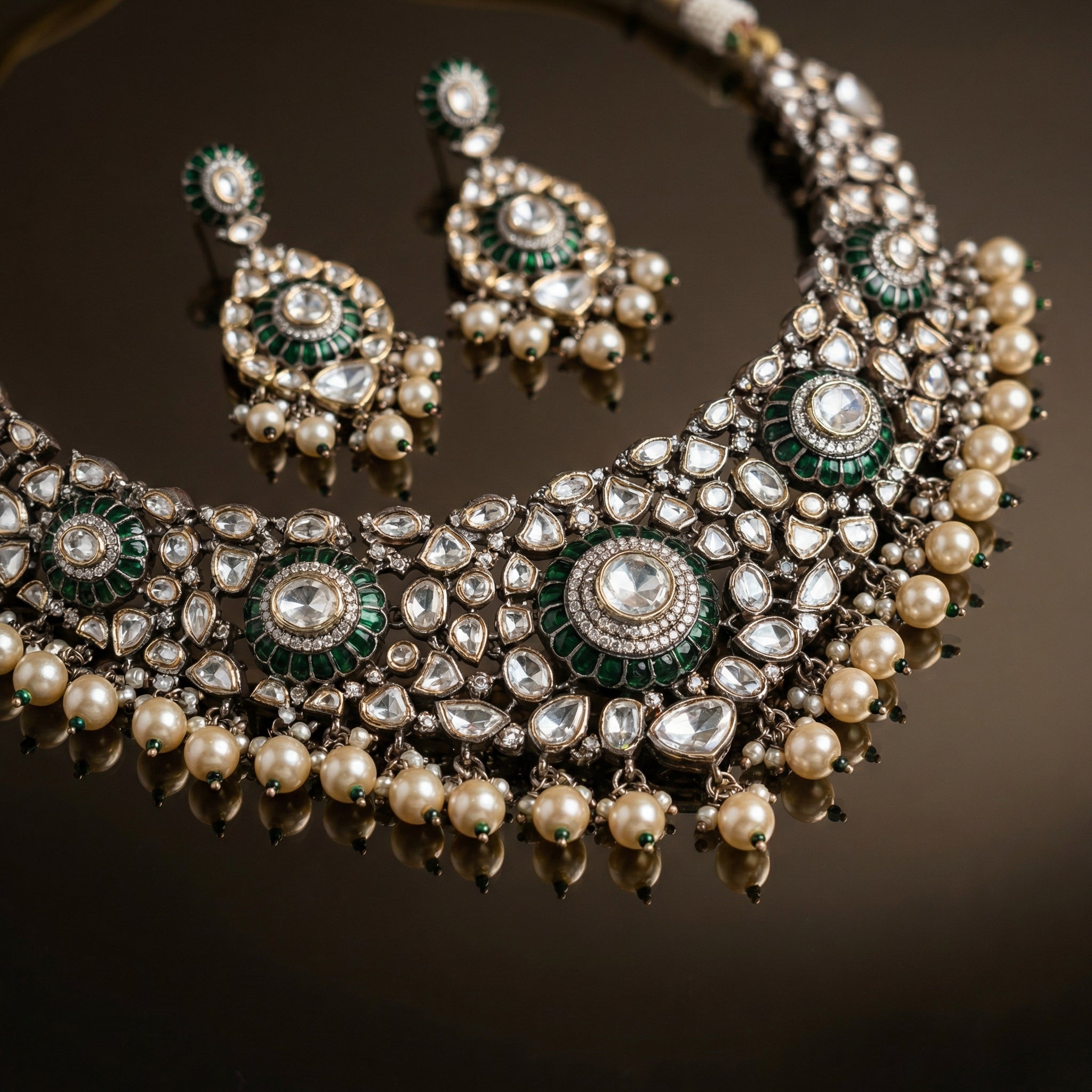 Zeenat Emerald Pearl Bridal Set