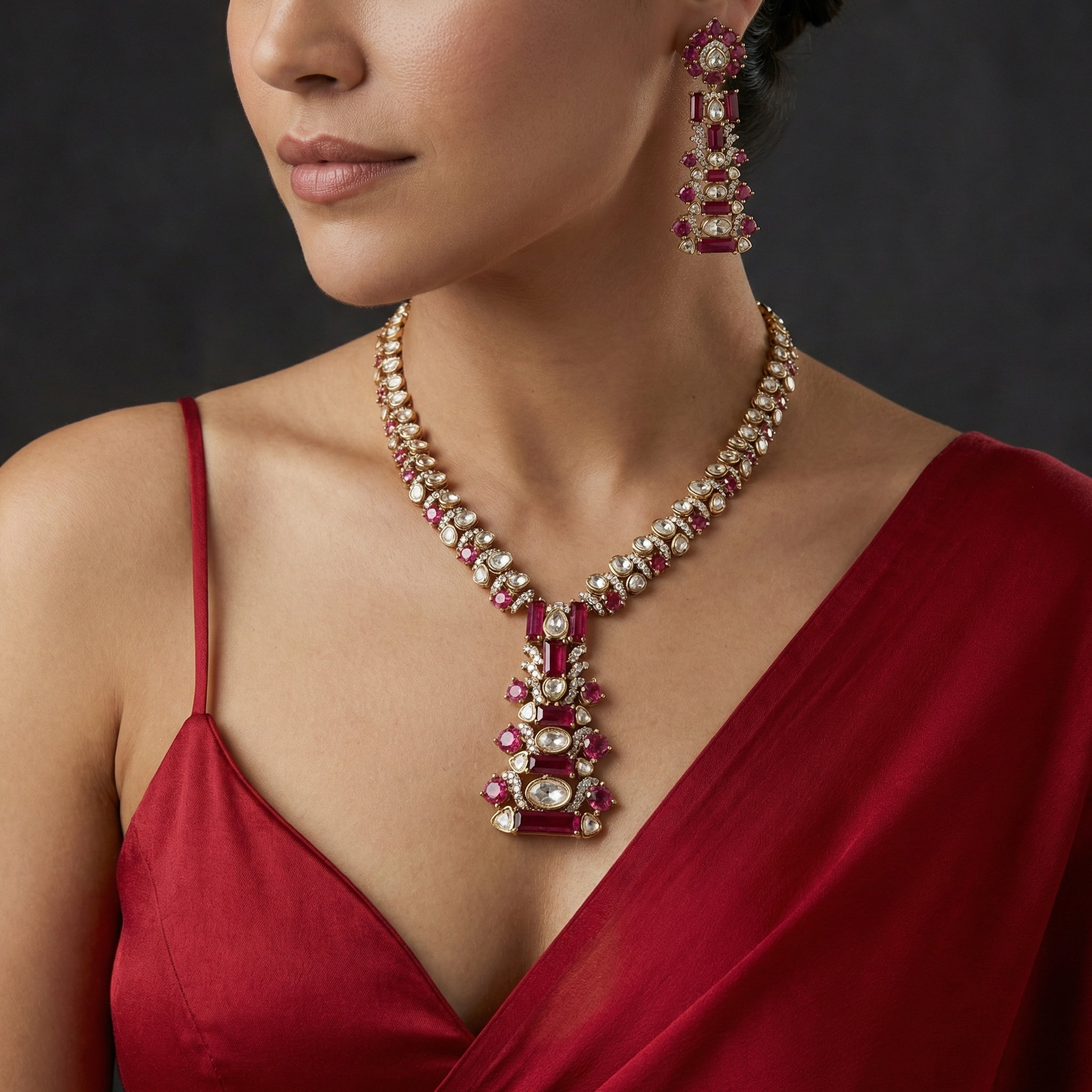 Saundarya Ruby Baguette Luxury Necklace Set