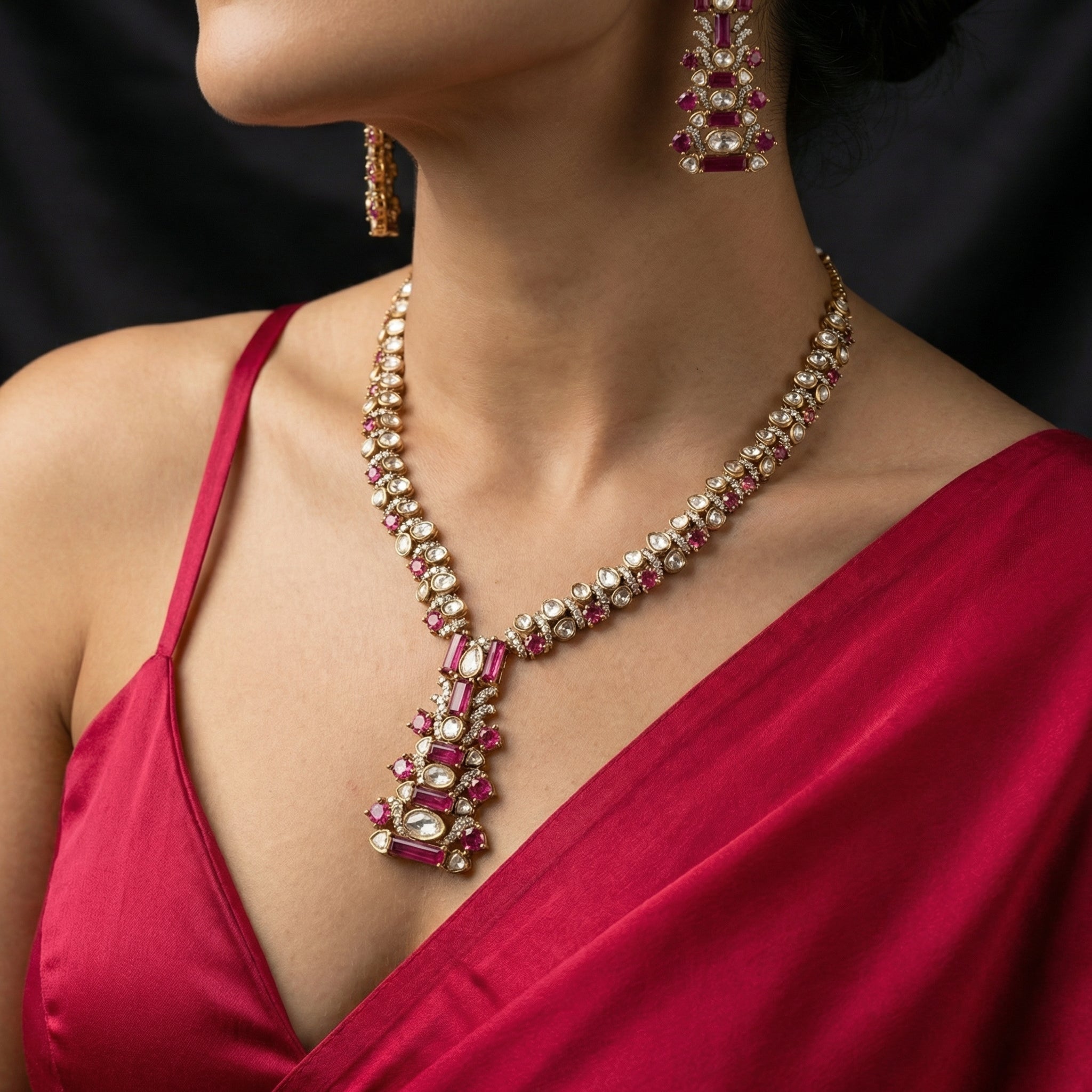 Saundarya Ruby Baguette Luxury Necklace Set