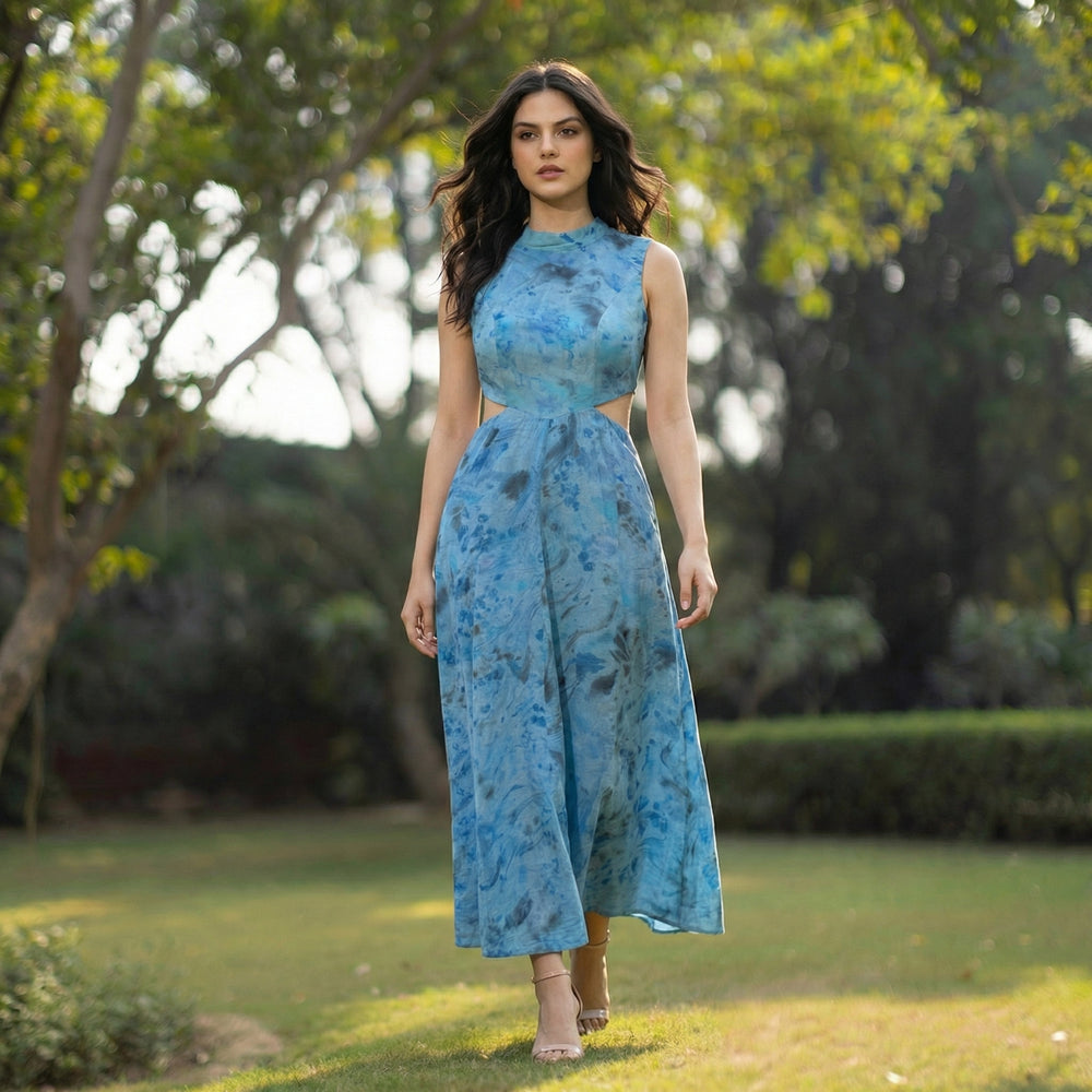 Cut Out Marble Print Dress – marble print cutout dress by Ozel