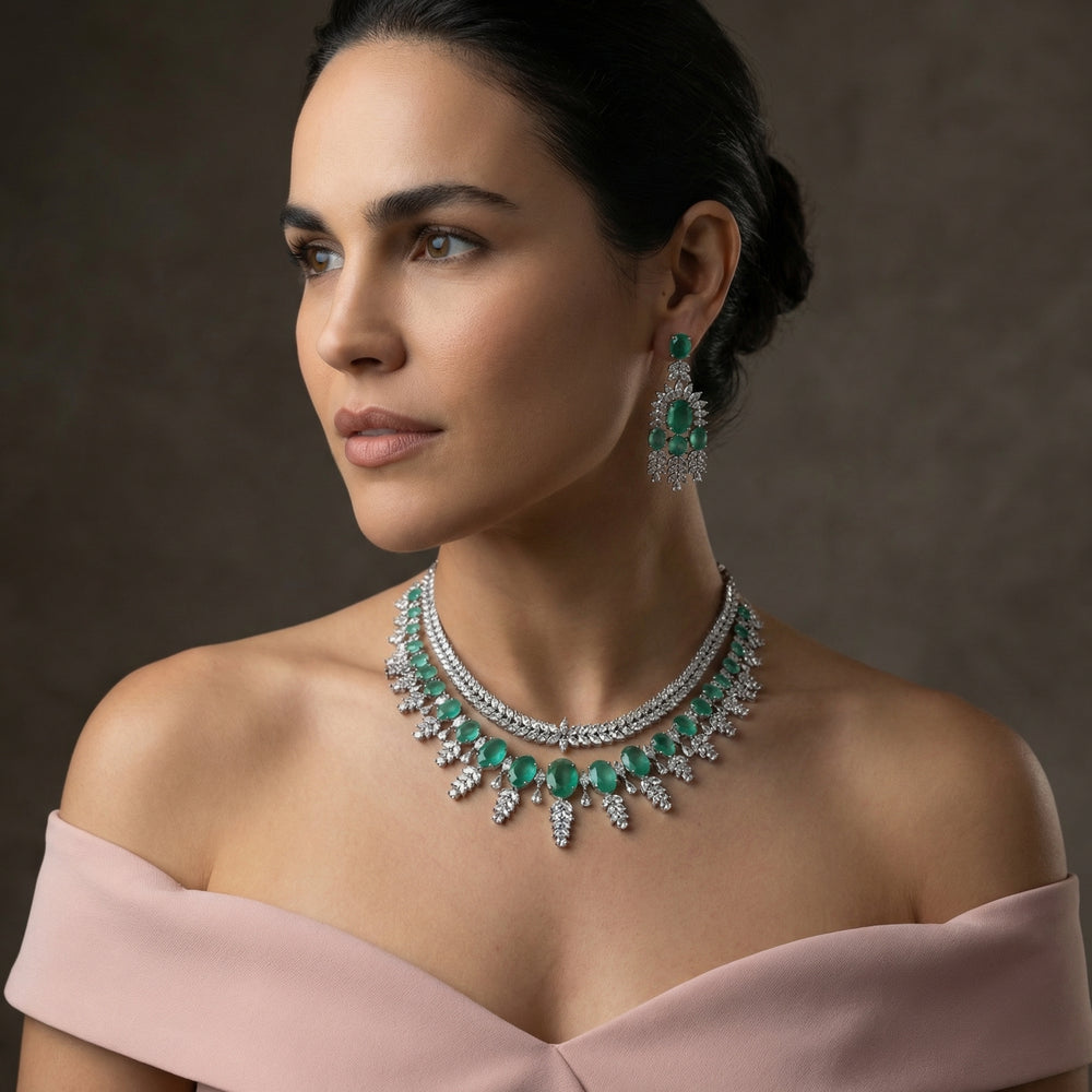 Mint Silver AD Necklace Set – handcrafted mint silver necklace by Ozel